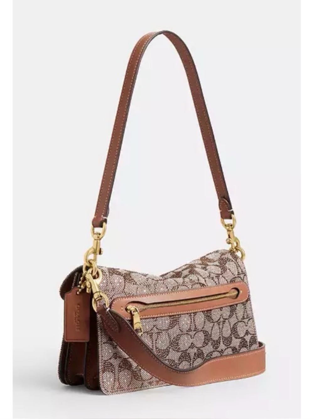 COACH Tabby Shoulder Bag 26 In CRYSTAL Signature Jacquard, Bronze/ Mushroom - Picture 15 of 15